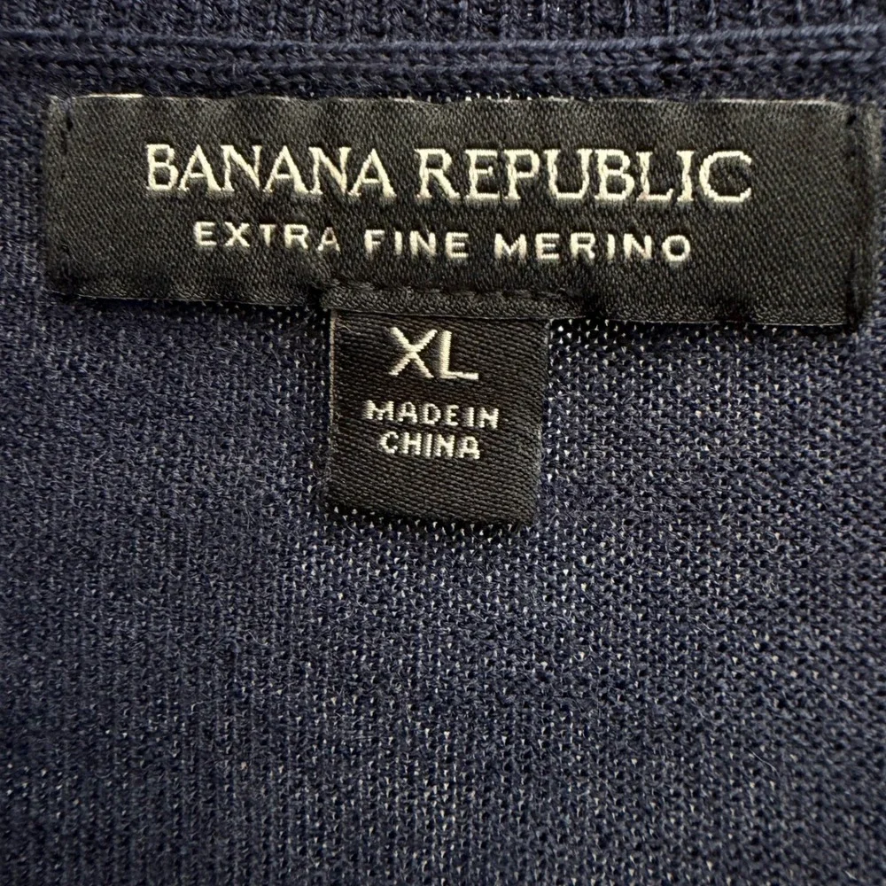 Banana‎ Republic Extra Fine Merino Wool Striped Sweater Navy Blue Men XL #583